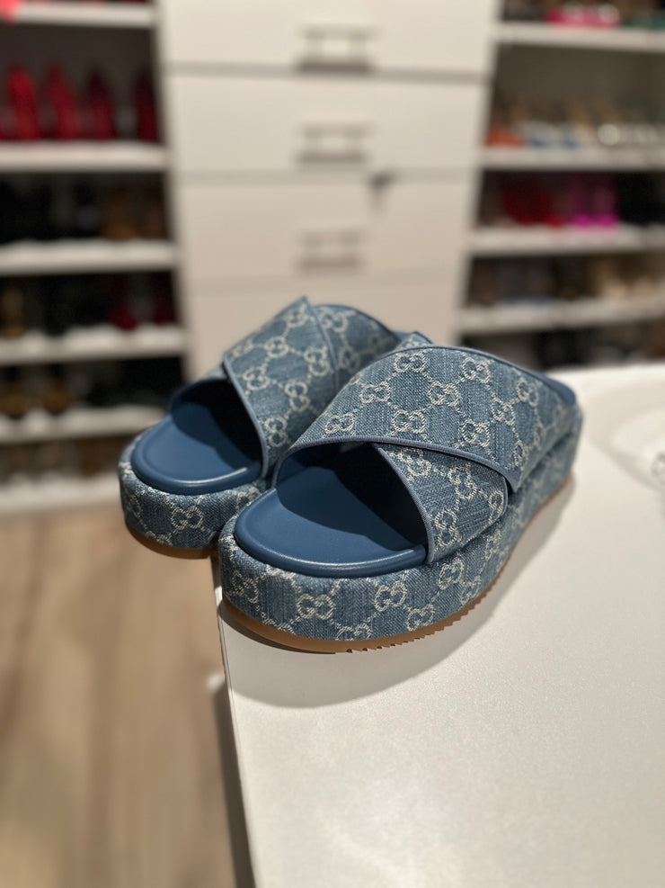 Denim Gucci Slides - Size 42